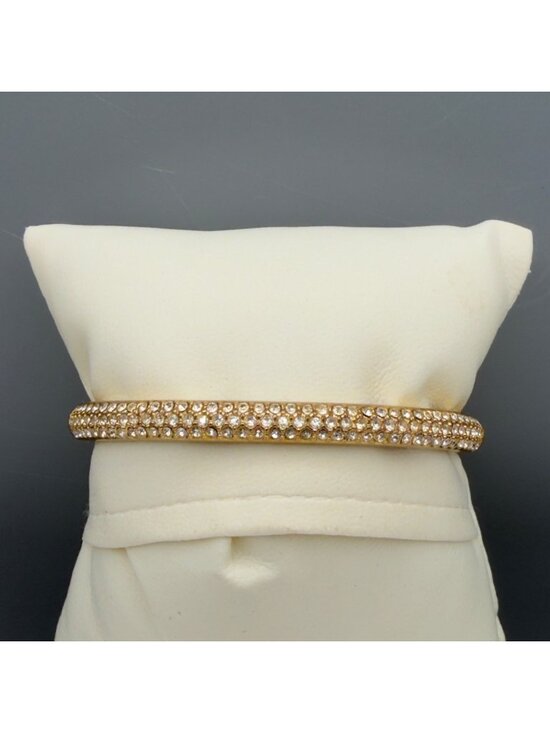 Unknown Jewelry - Vintage Gold Tone Pave Rhinestone Hinged Bangle Bracelet Modernist Classic